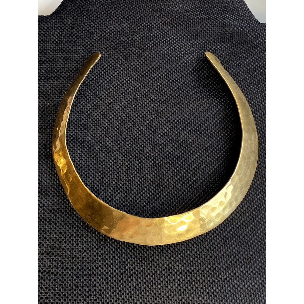 Vintage Hammered Brass Choker Collar Necklace BOHO Retro